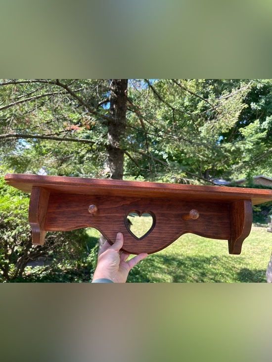 Other - Vintage Shelf Heart Rustic Brown Cutout Two
Hooks Wooden Wall 4.5x24